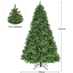 Künstlicher Tannenbaum mit LED-Lichterketten Weihnachtsbaum Christbaum mit Klappsystem und Metallständer 210/225/240 cm Grün