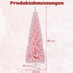 Künstlicher Weihnachtsbaum Bleistift 180 cm Tannenbaum mit Schnee Christbaum mit 460 Zweigspitzen Rosa