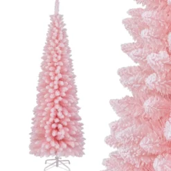 Künstlicher Weihnachtsbaum Bleistift 180 cm Tannenbaum mit Schnee Christbaum mit 460 Zweigspitzen Rosa
