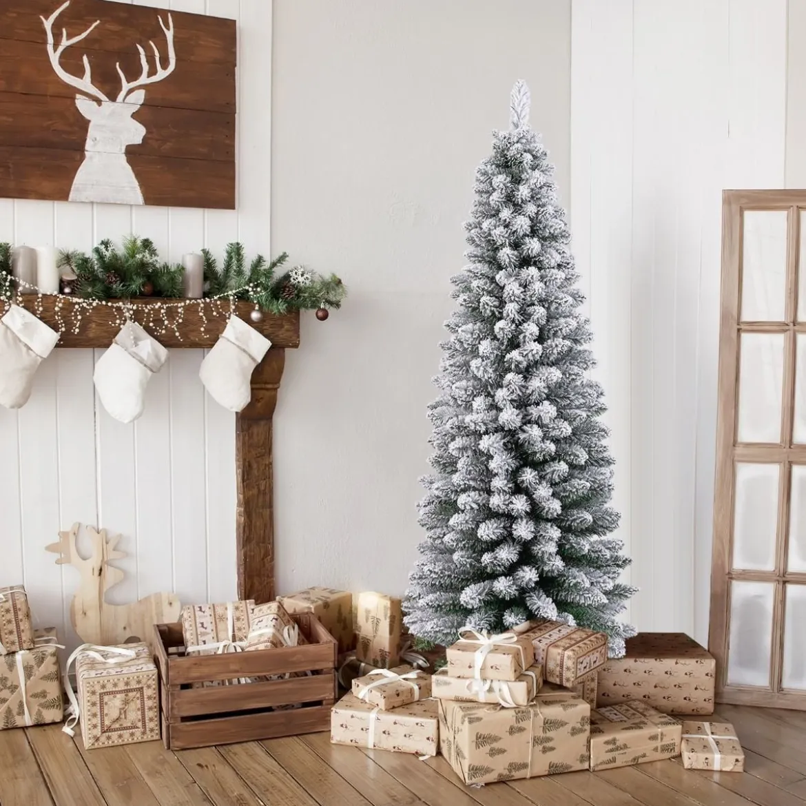 Künstlicher Weihnachtsbaum Bleistift 150 cm Tannenbaum mit Schnee Grün
