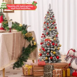 Künstlicher Weihnachtsbaum Bleistift 150 cm Tannenbaum mit Schnee Grün