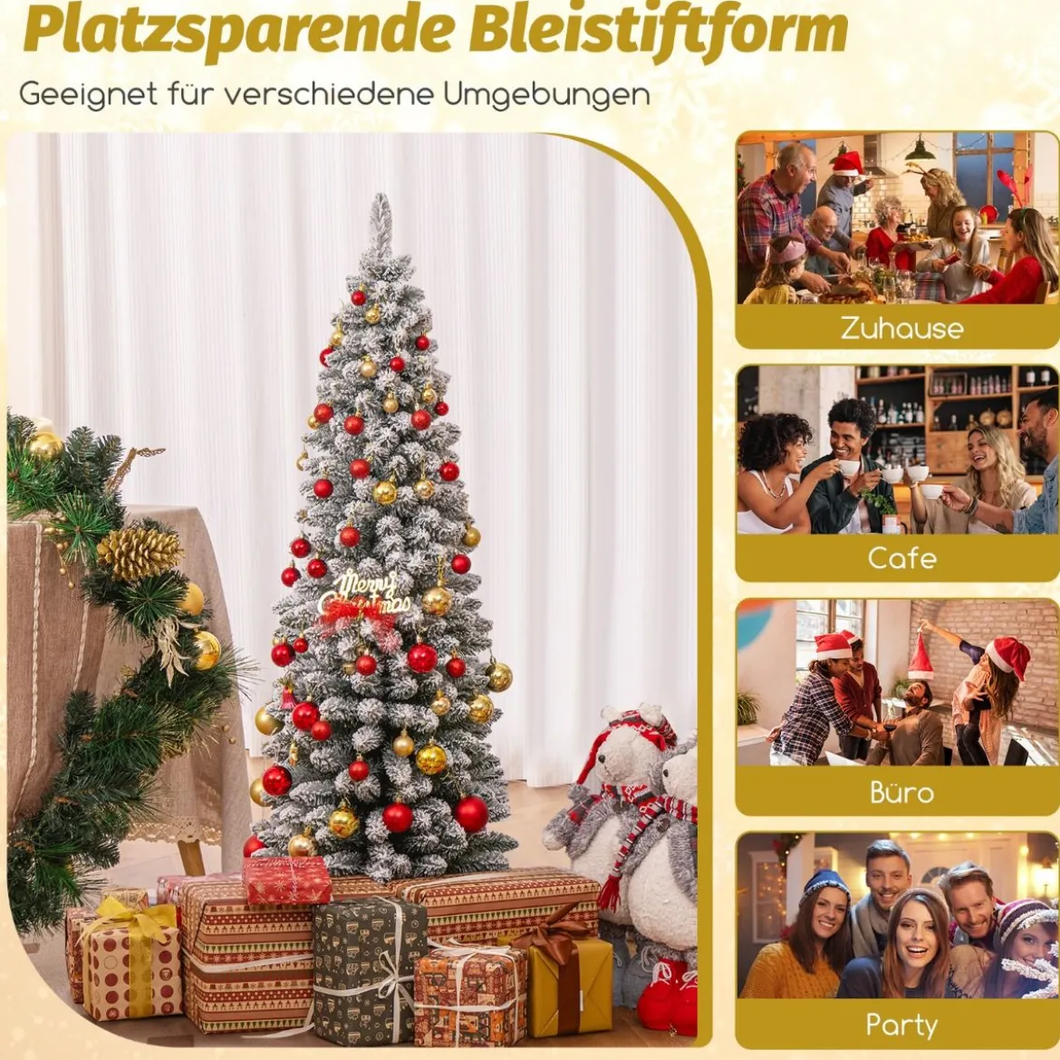 Künstlicher Weihnachtsbaum Bleistift 150 cm Tannenbaum mit Schnee Grün