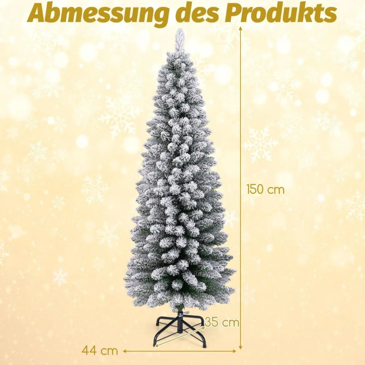 Künstlicher Weihnachtsbaum Bleistift 150 cm Tannenbaum mit Schnee Grün