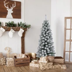 Künstlicher Weihnachtsbaum Bleistift 120 cm Tannenbaum mit Schnee Grün