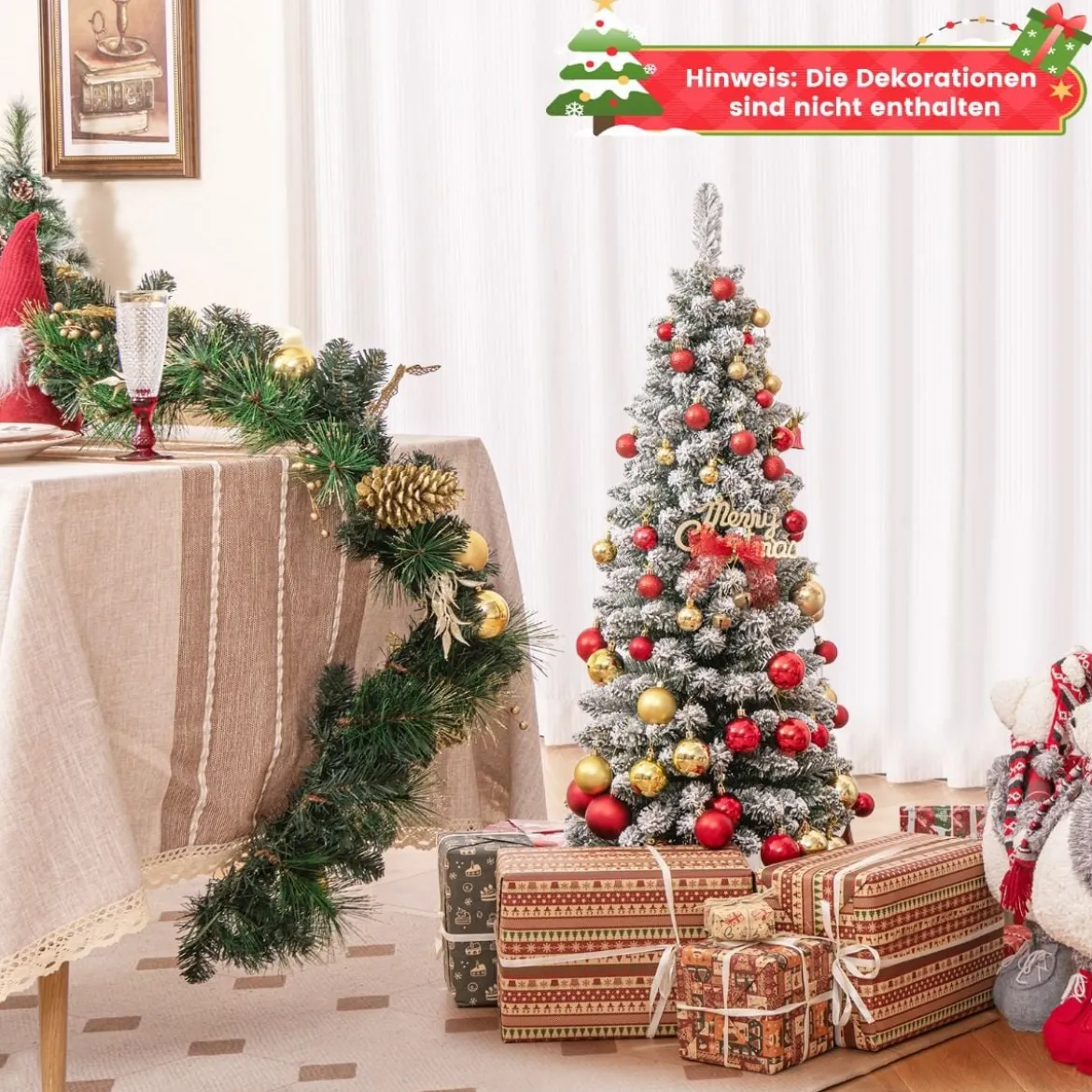 Künstlicher Weihnachtsbaum Bleistift 120 cm Tannenbaum mit Schnee Grün