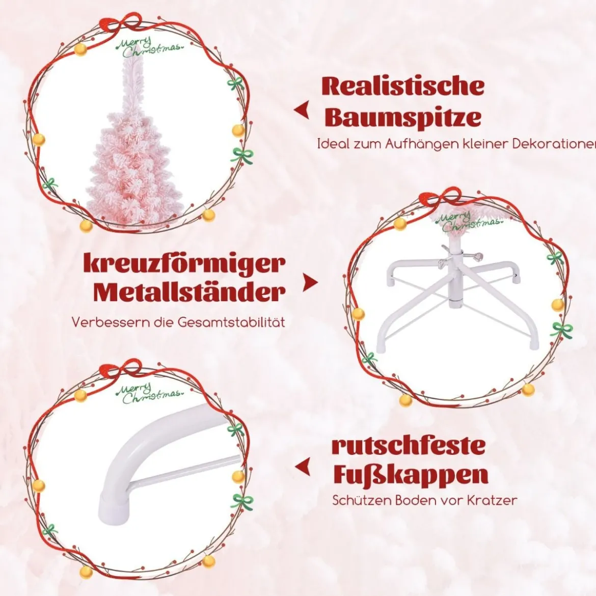 Künstlicher Weihnachtsbaum Bleistift 150 cm Tannenbaum mit Schnee Rosa