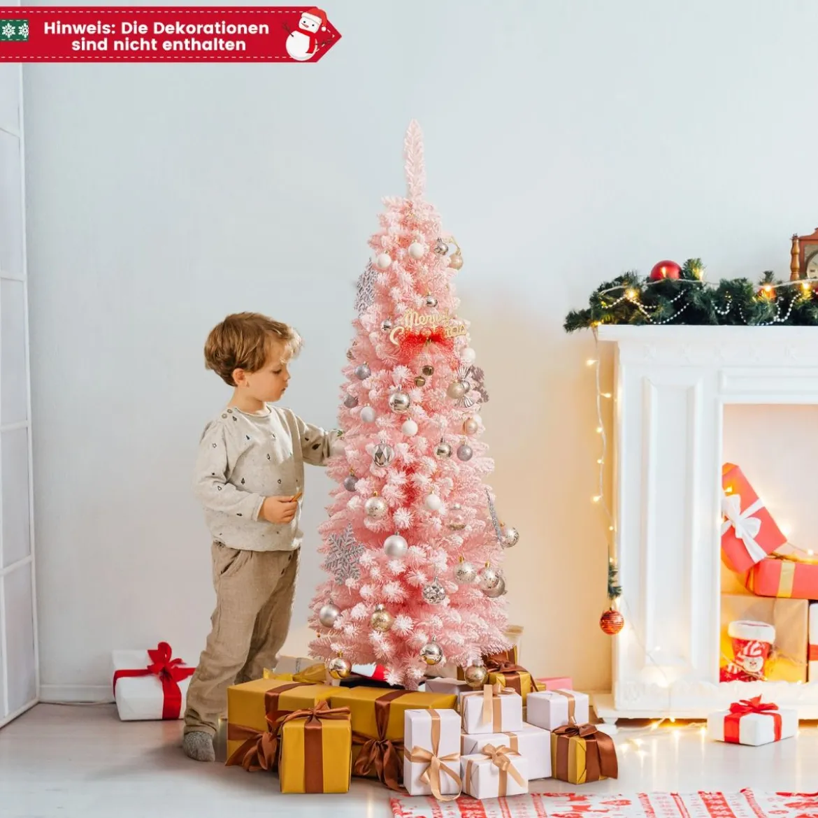 Künstlicher Weihnachtsbaum Bleistift 150 cm Tannenbaum mit Schnee Rosa