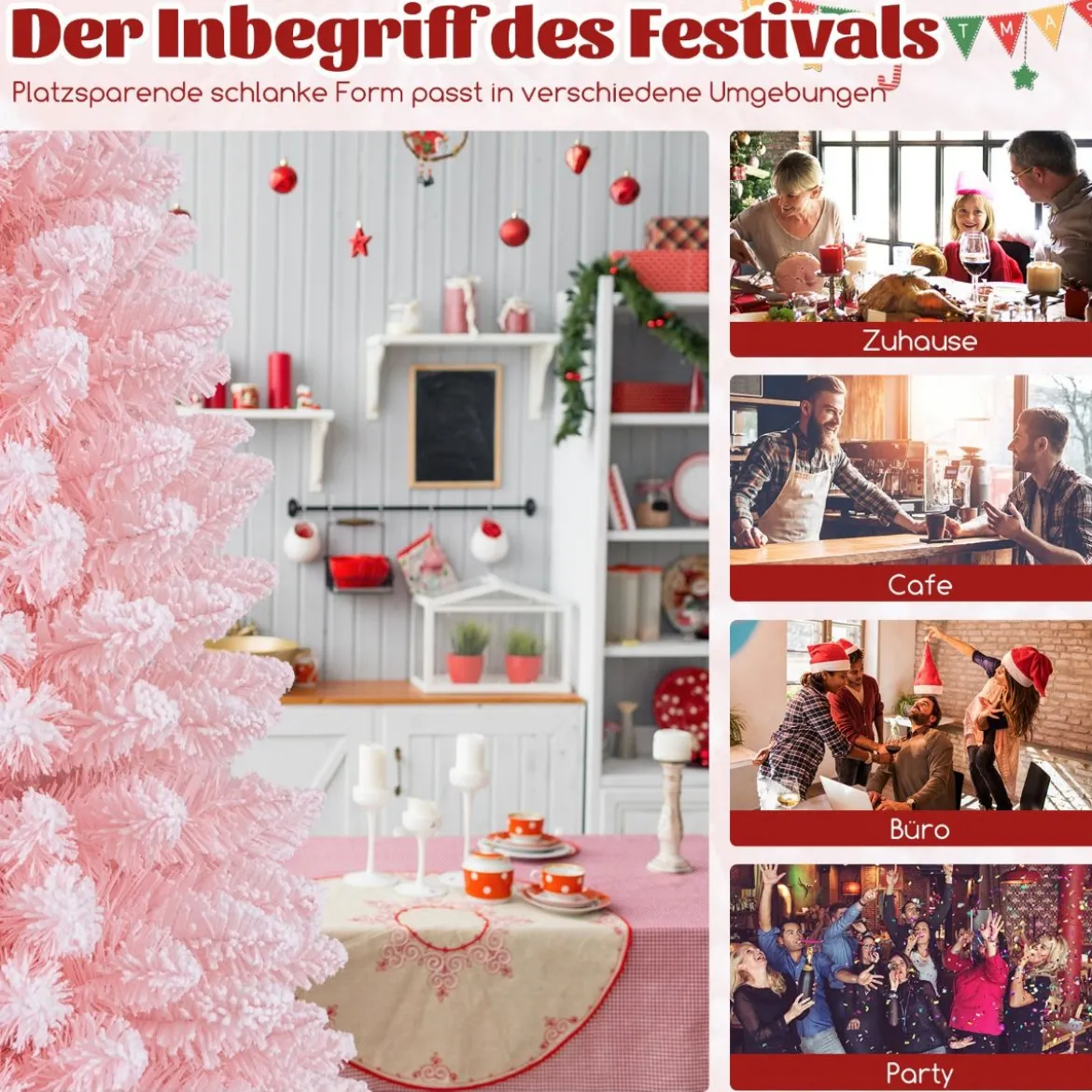 Künstlicher Weihnachtsbaum Bleistift 150 cm Tannenbaum mit Schnee Rosa