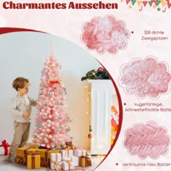 Künstlicher Weihnachtsbaum Bleistift 150 cm Tannenbaum mit Schnee Rosa