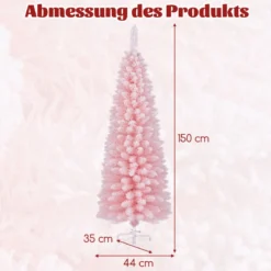 Künstlicher Weihnachtsbaum Bleistift 150 cm Tannenbaum mit Schnee Rosa