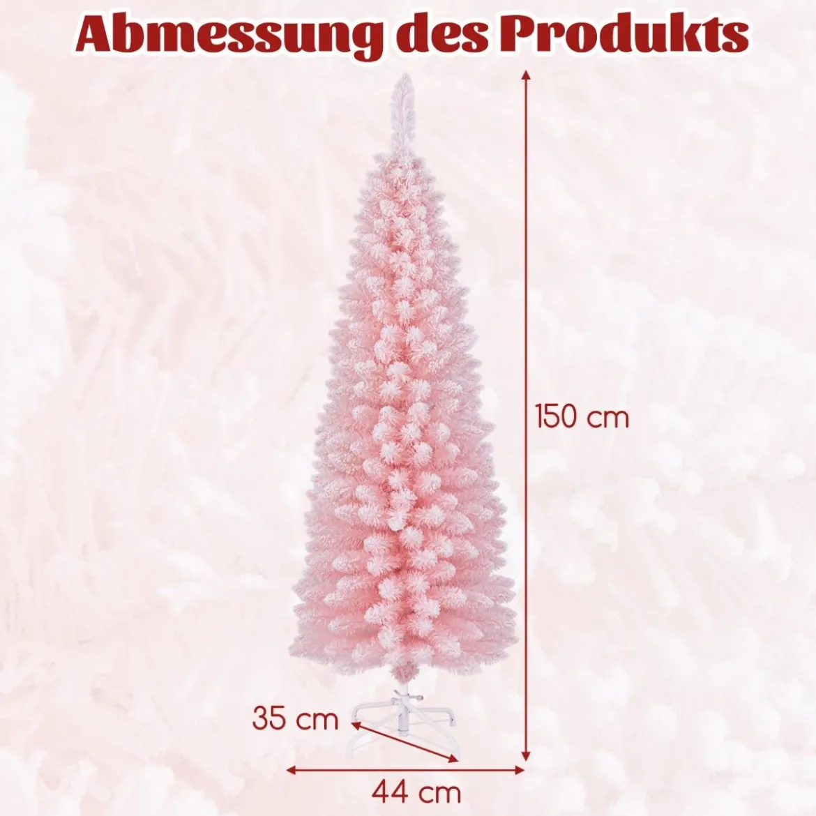 Künstlicher Weihnachtsbaum Bleistift 150 cm Tannenbaum mit Schnee Rosa