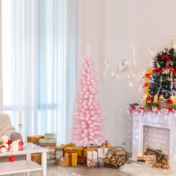 Künstlicher Weihnachtsbaum Bleistift 150 cm Tannenbaum mit Schnee Rosa