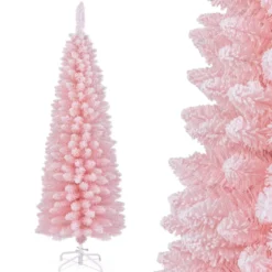Künstlicher Weihnachtsbaum Bleistift 150 cm Tannenbaum mit Schnee Rosa