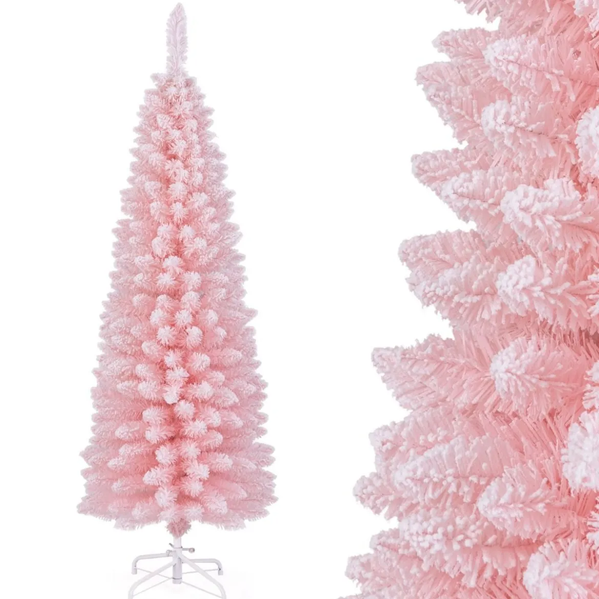Künstlicher Weihnachtsbaum Bleistift 150 cm Tannenbaum mit Schnee Rosa