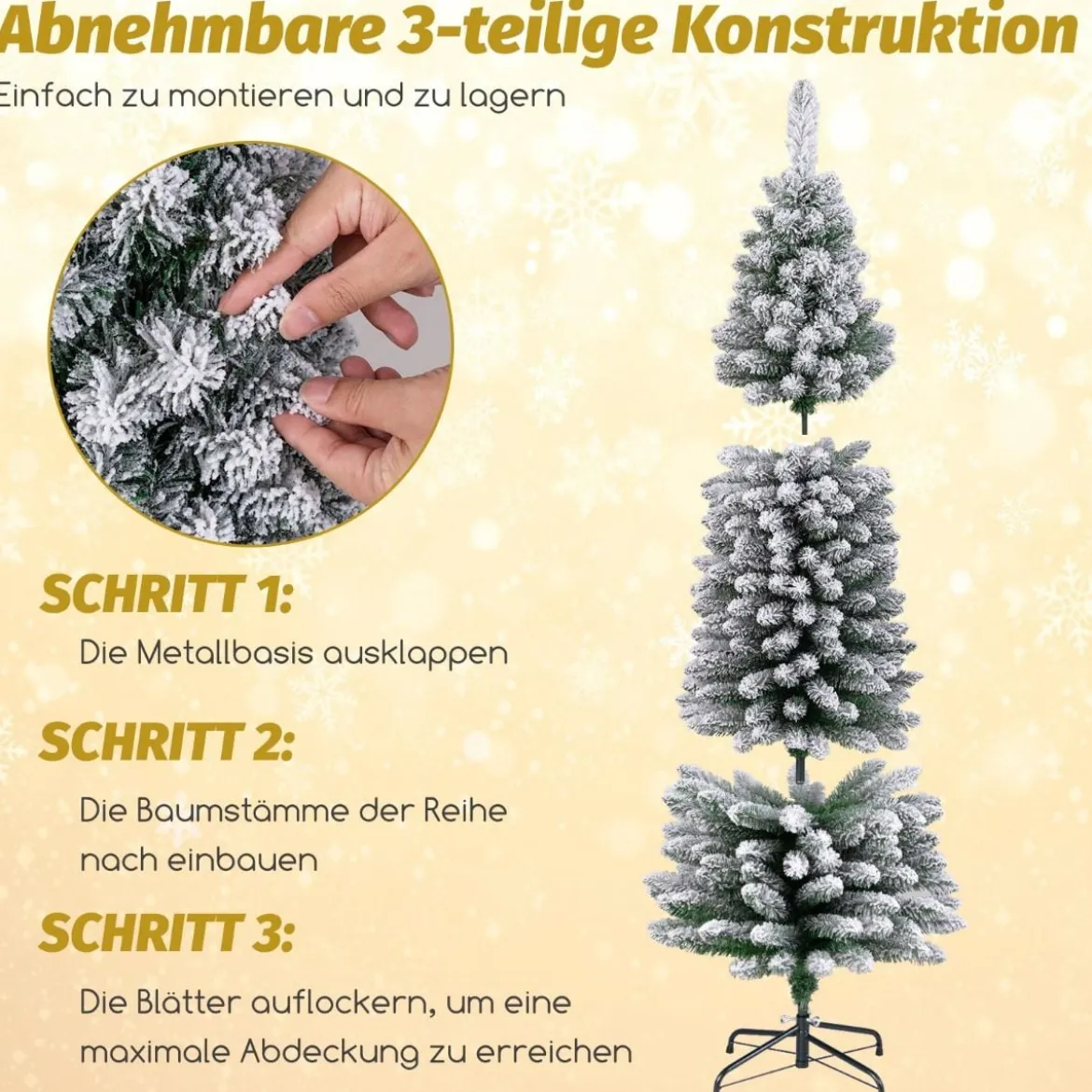 Künstlicher Weihnachtsbaum Bleistift 180 cm Tannenbaum mit Schnee Grün