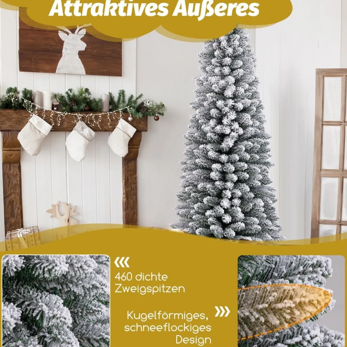 Künstlicher Weihnachtsbaum Bleistift 180 cm Tannenbaum mit Schnee Grün