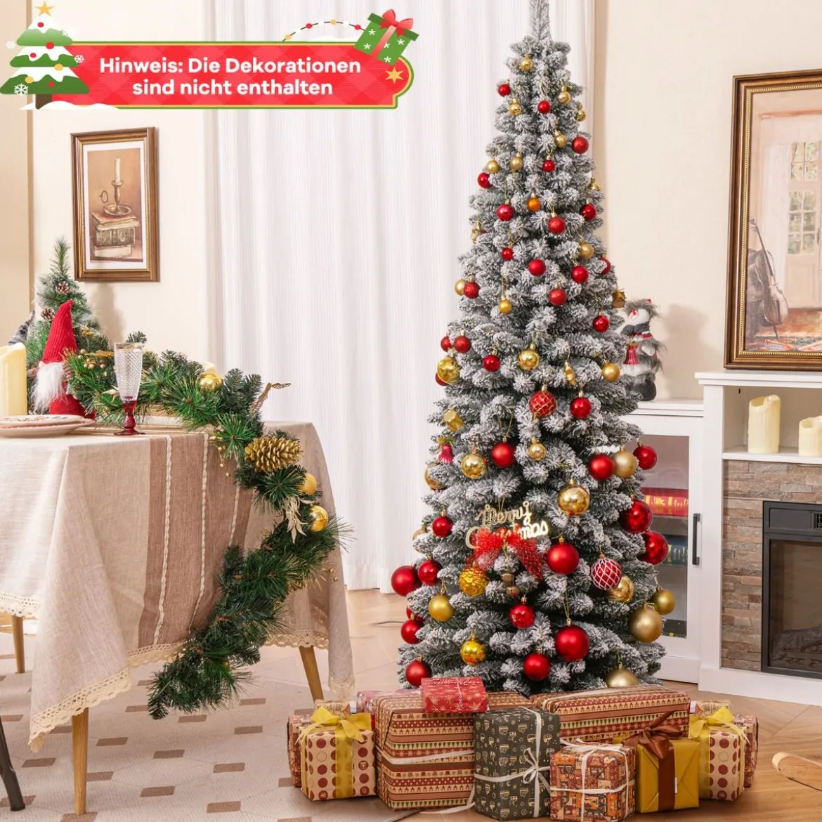 Künstlicher Weihnachtsbaum Bleistift 180 cm Tannenbaum mit Schnee Grün