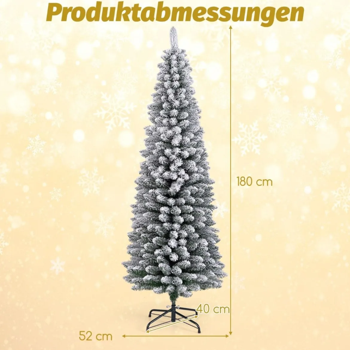 Künstlicher Weihnachtsbaum Bleistift 180 cm Tannenbaum mit Schnee Grün