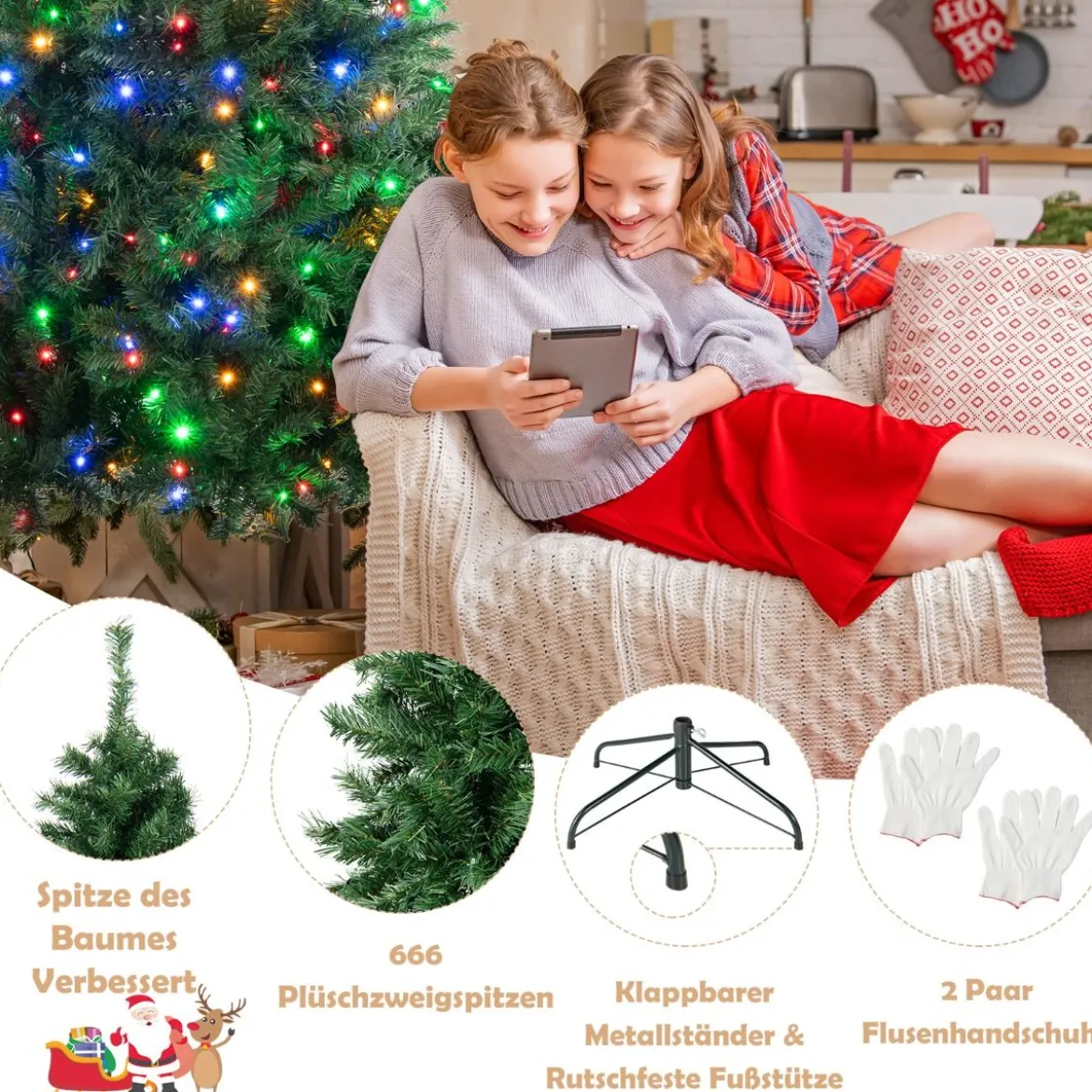 Künstlicher Weihnachtsbaum Beleuchteter Tannenbaum mit LEDs und Metallständer Ø 96 x 183 cm Grün