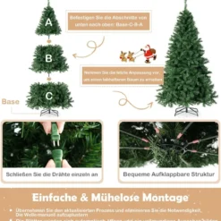 Künstlicher Weihnachtsbaum Beleuchteter Tannenbaum mit LEDs und Metallständer Ø 96 x 183 cm Grün
