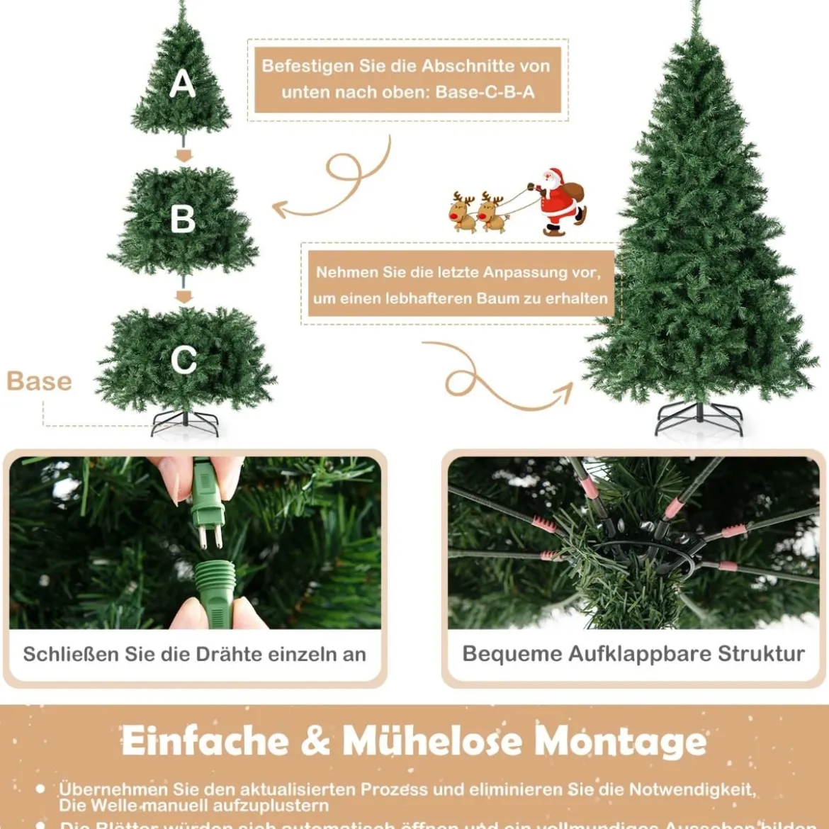 Künstlicher Weihnachtsbaum Beleuchteter Tannenbaum mit LEDs und Metallständer Ø 96 x 183 cm Grün