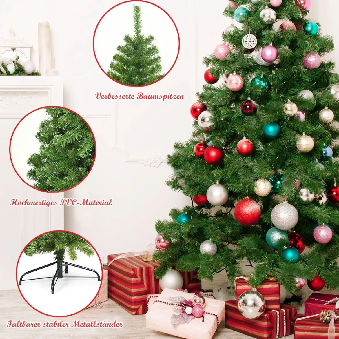 Künstlicher Weihnachtsbaum 180cm Tannenbaum Christbaum mit Metallständer Grün