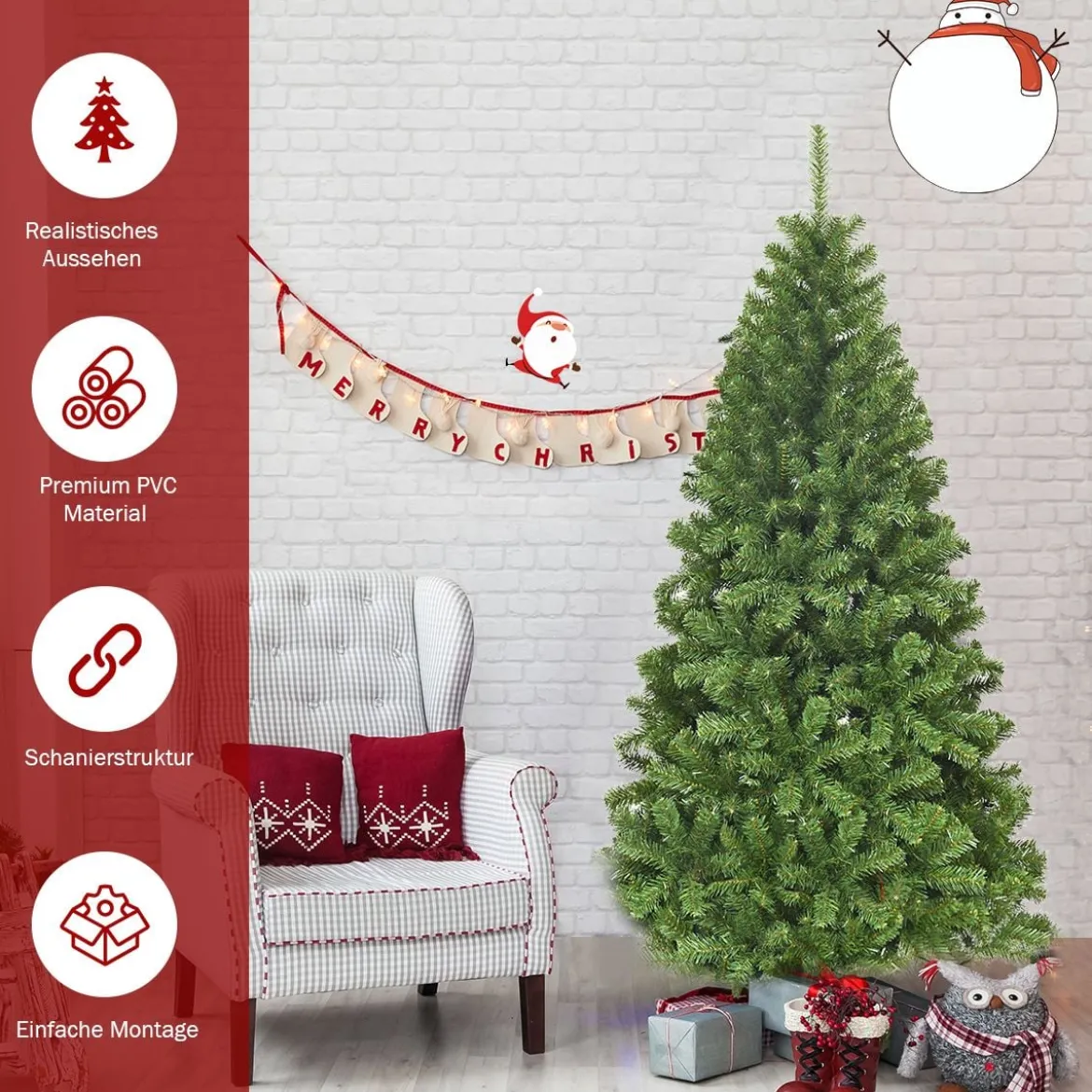 Künstlicher Weihnachtsbaum 180cm Tannenbaum Christbaum mit Metallständer Grün