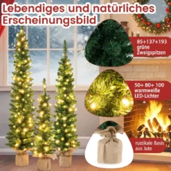 Künstlicher Weihnachtsbaum 3er Set Bleistift Tannenbaum mit Beleuchtung Grün
