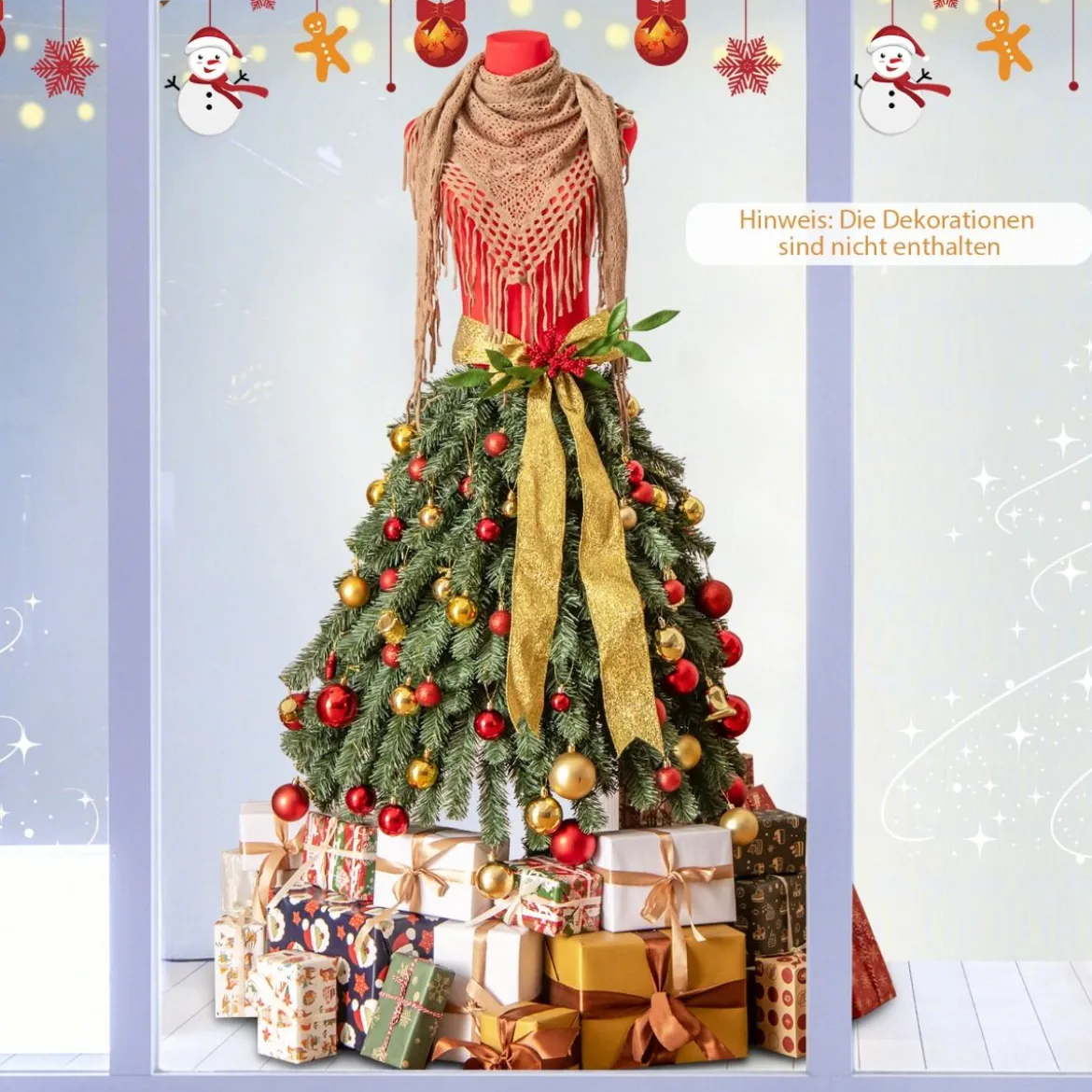 Künstlicher Weihnachtsbaum in Schneiderpuppen Optik mit Abnehmbarem Schal & Roten Beeren