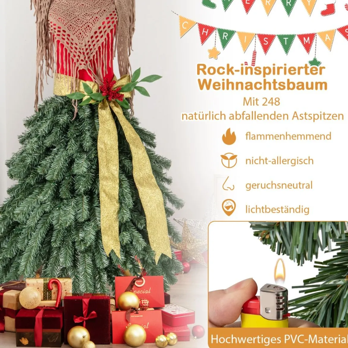 Künstlicher Weihnachtsbaum in Schneiderpuppen Optik mit Abnehmbarem Schal & Roten Beeren