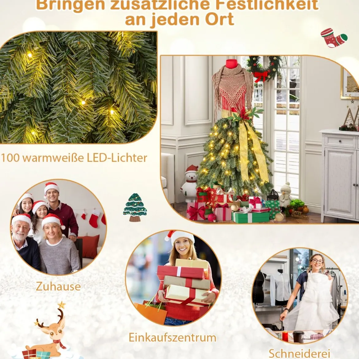 Künstlicher Weihnachtsbaum in Schneiderpuppen Optik mit Abnehmbarem Schal & Roten Beeren