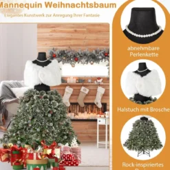 Künstlicher Weihnachtsbaum in Schneiderpuppen Optik mit Schal & Halskette & Beleuchtung
