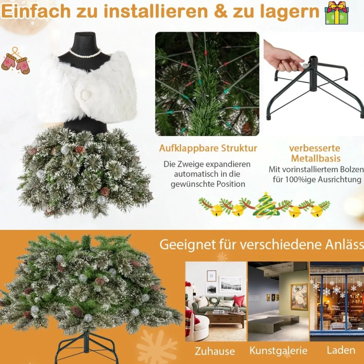 Künstlicher Weihnachtsbaum in Schneiderpuppen Optik mit Schal & Halskette & Beleuchtung