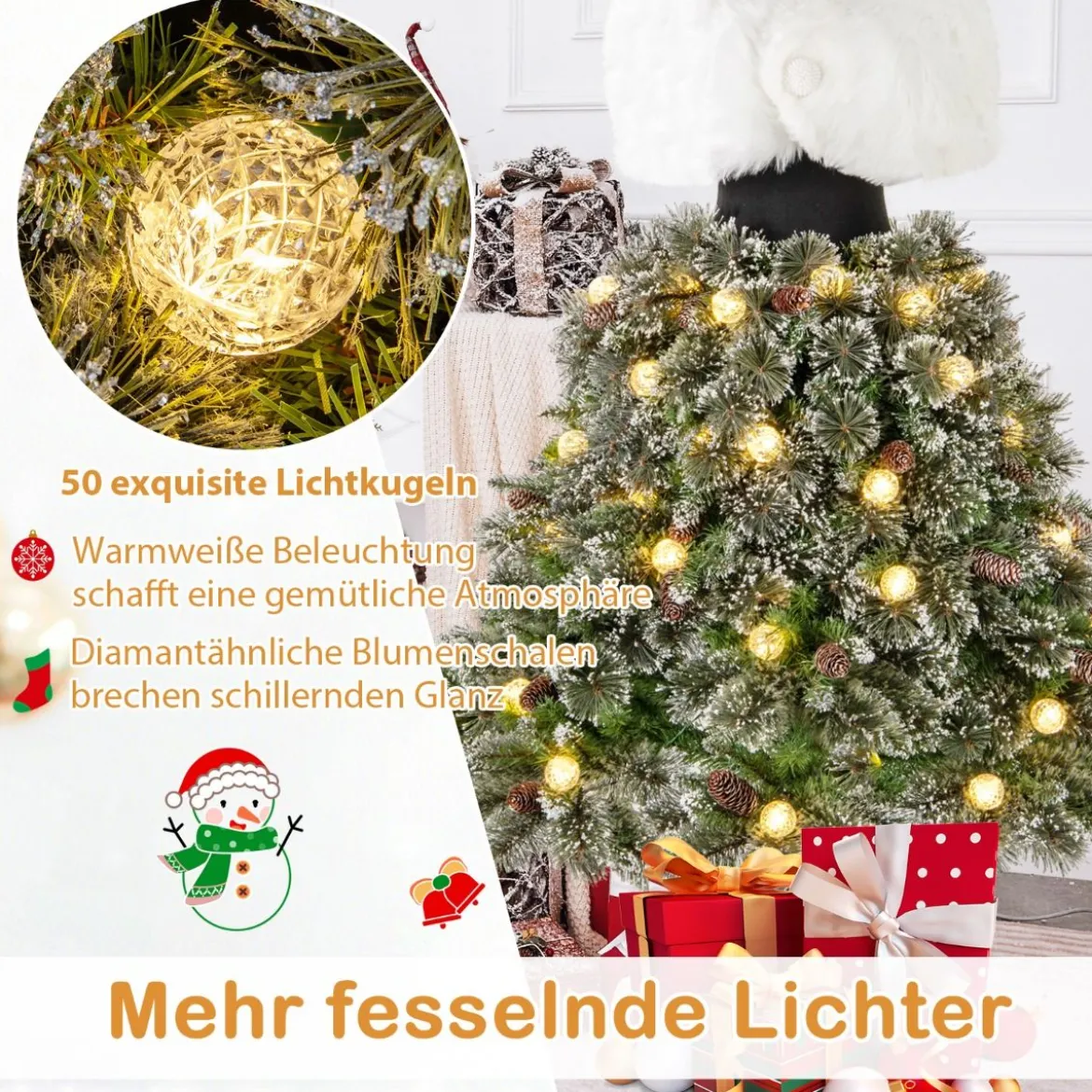 Künstlicher Weihnachtsbaum in Schneiderpuppen Optik mit Schal & Halskette & Beleuchtung