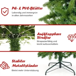 Künstlicher Weihnachtsbaum mit warmweißen & mehrfarbigen LED-Lichtern und 648 dichte Zweigspitzen 180 cm