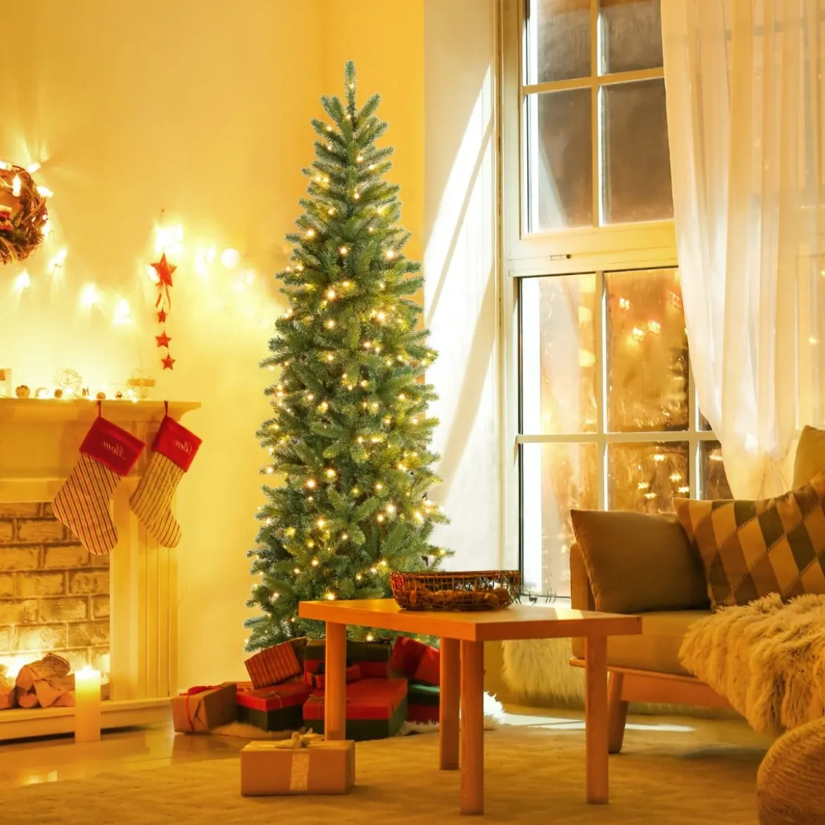 Künstlicher Weihnachtsbaum mit warmweißen & mehrfarbigen LED-Lichtern und 648 dichte Zweigspitzen 180 cm