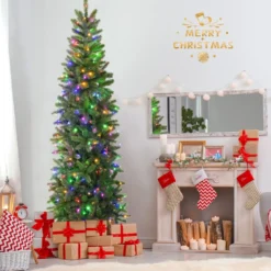 Künstlicher Weihnachtsbaum mit Warmweißen & Mehrfarbigen LED-Lichtern und 796 Dichte Zweigspitzen 225 cm