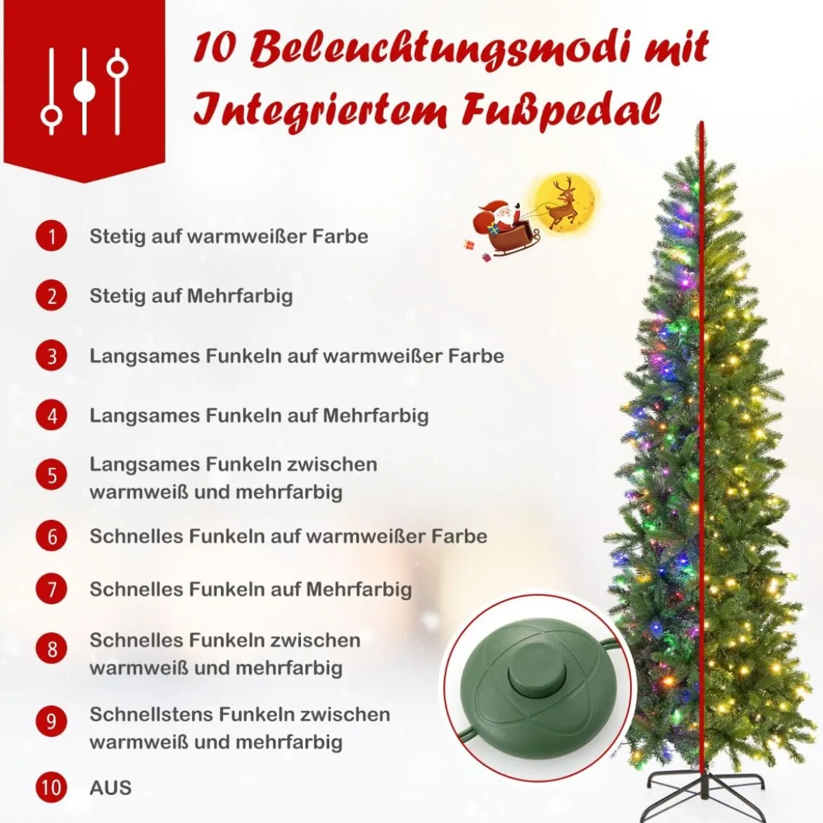 Künstlicher Weihnachtsbaum mit Warmweißen & Mehrfarbigen LED-Lichtern und 796 Dichte Zweigspitzen 225 cm
