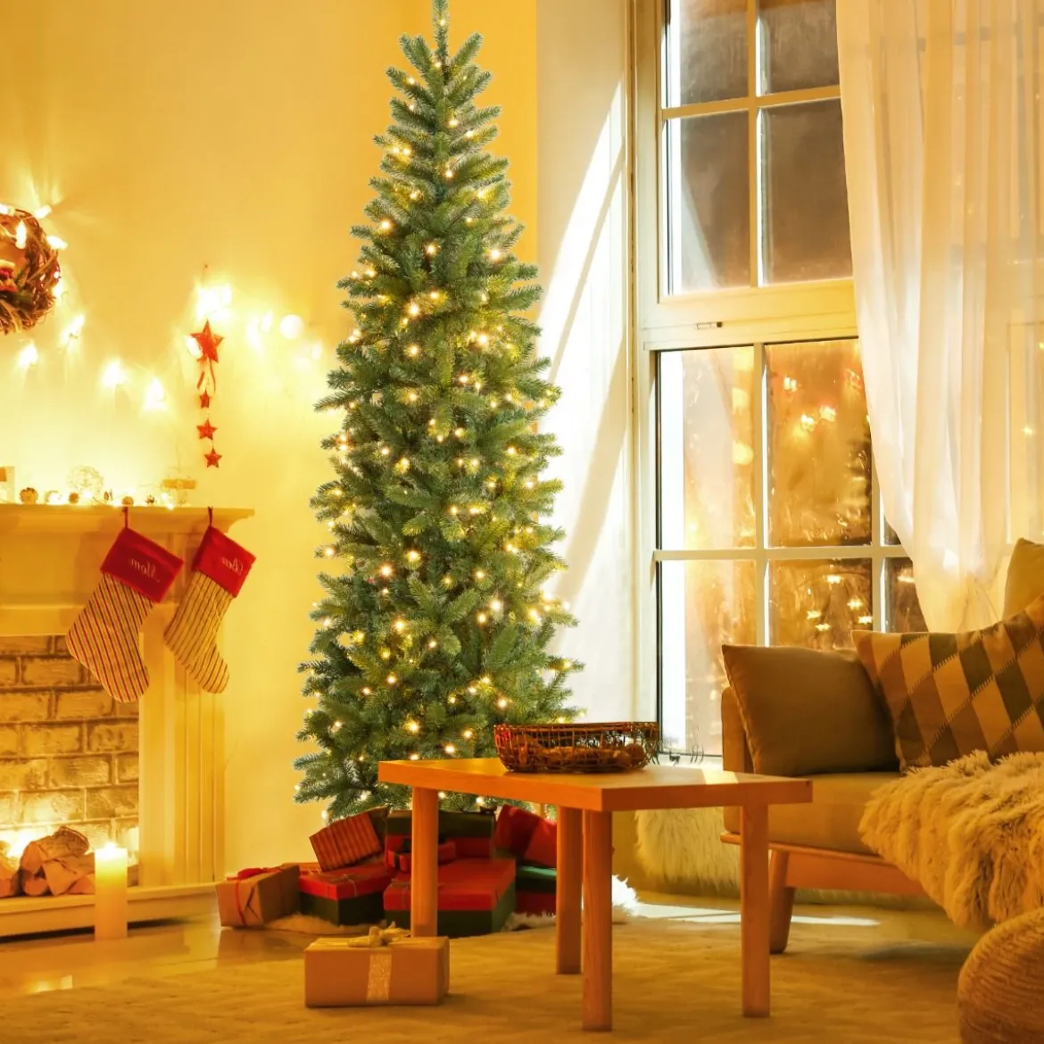 Künstlicher Weihnachtsbaum mit Warmweißen & Mehrfarbigen LED-Lichtern und 796 Dichte Zweigspitzen 225 cm