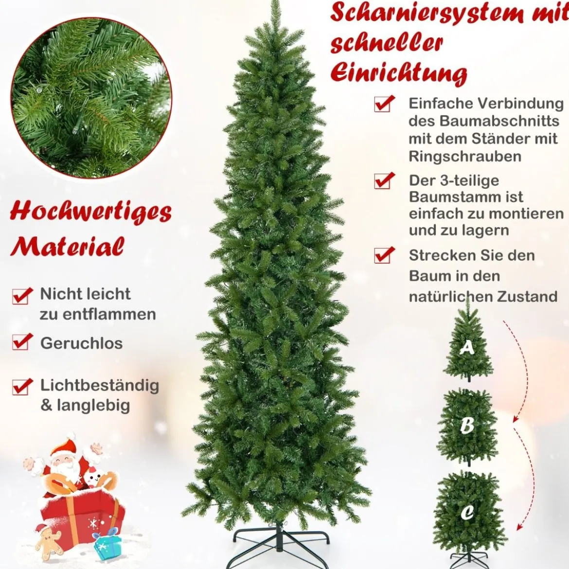 Künstlicher Weihnachtsbaum mit Warmweißen & Mehrfarbigen LED-Lichtern und 796 Dichte Zweigspitzen 225 cm