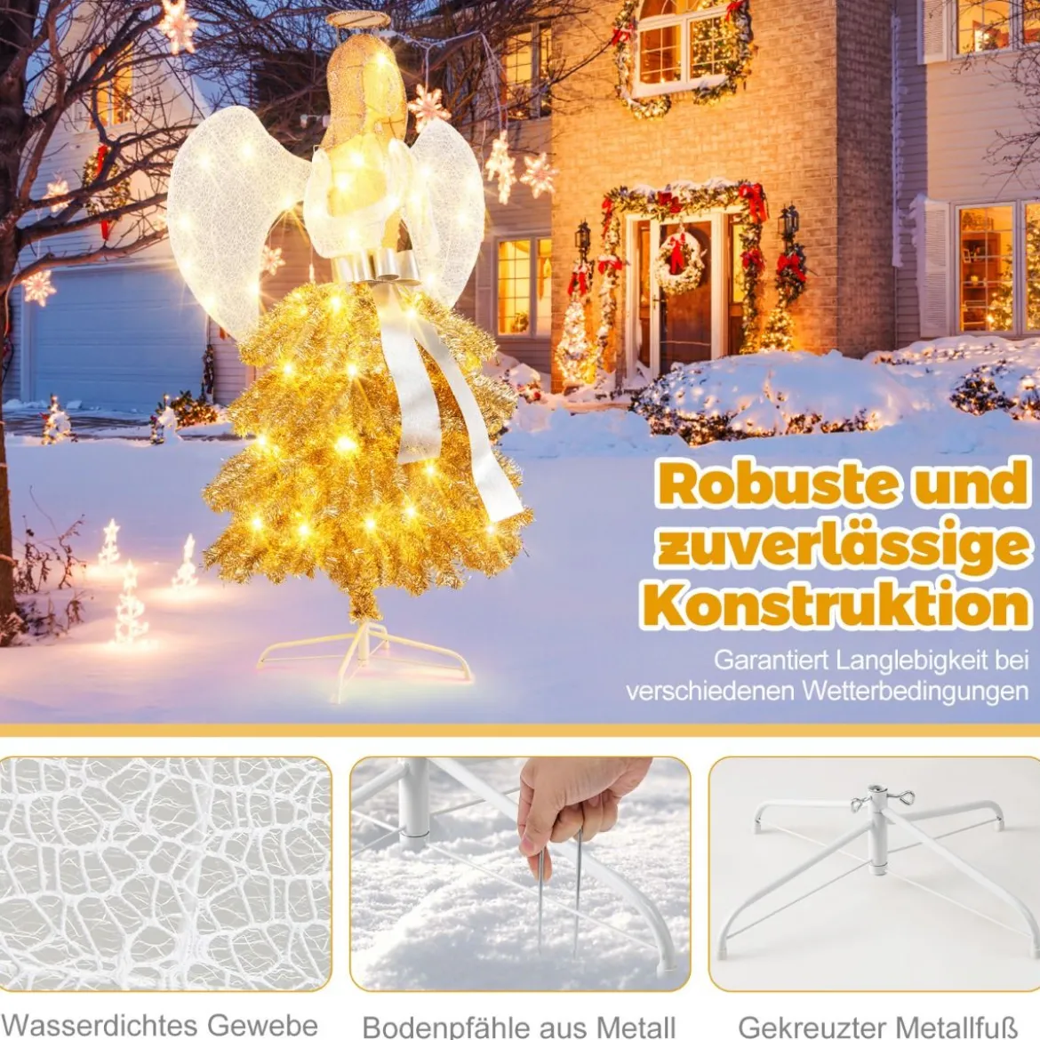 Künstlicher Weihnachtsbaum mit Engelsfigur Weihnachtsdeko mit warmweißen LED-Lichtern