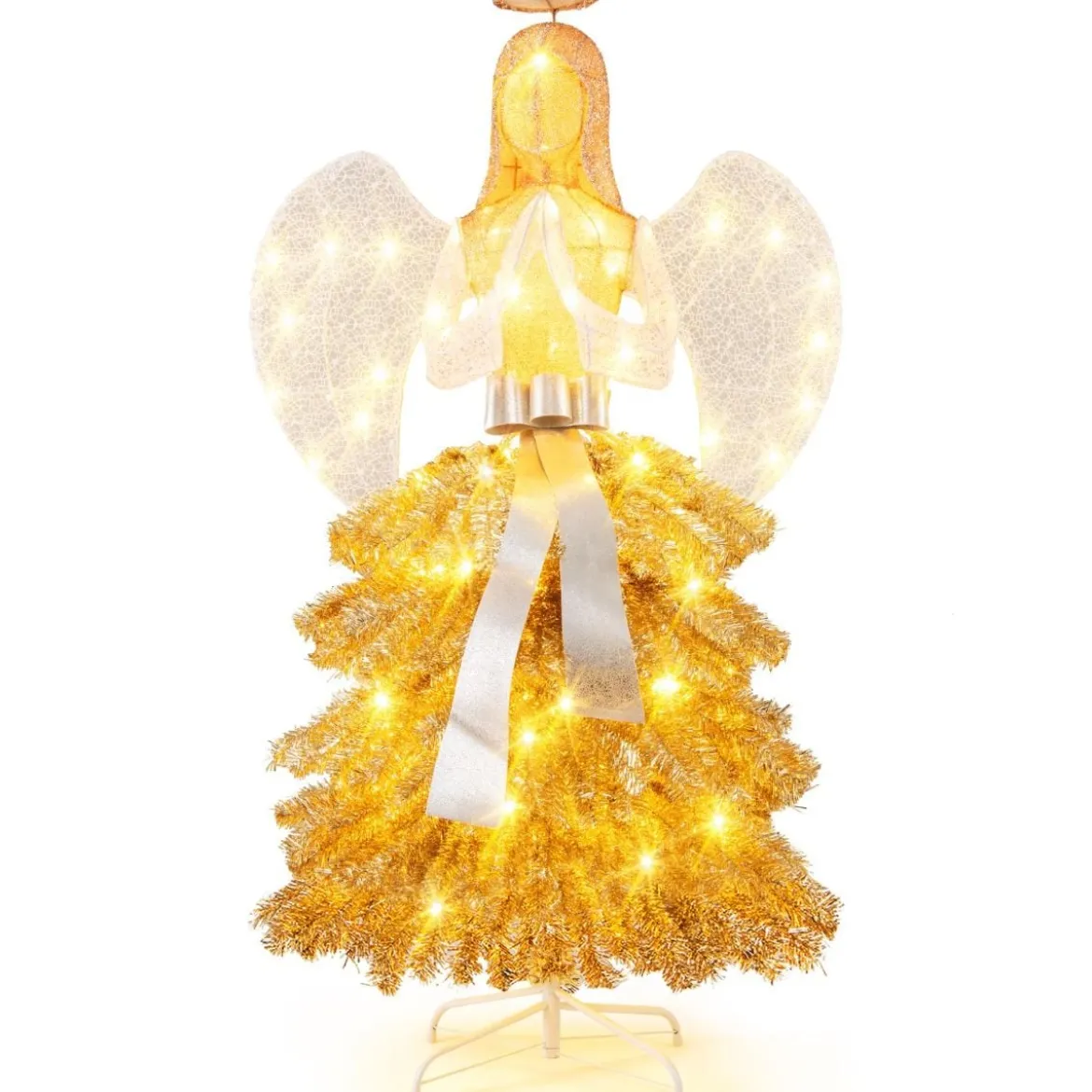 Künstlicher Weihnachtsbaum mit Engelsfigur Weihnachtsdeko mit warmweißen LED-Lichtern