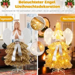 Künstlicher Weihnachtsbaum mit Engelsfigur Weihnachtsdeko mit warmweißen LED-Lichtern