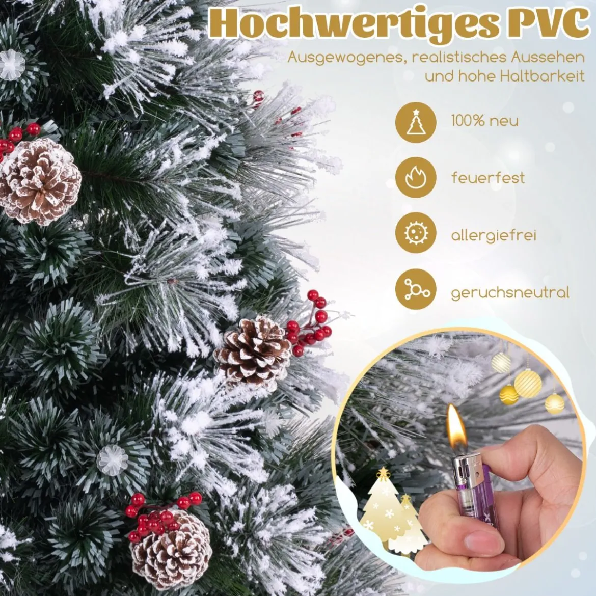 Künstlicher Weihnachtsbaum mit Beleuchtung & Schnee & Sternspitze Tannenbaum Christbaum