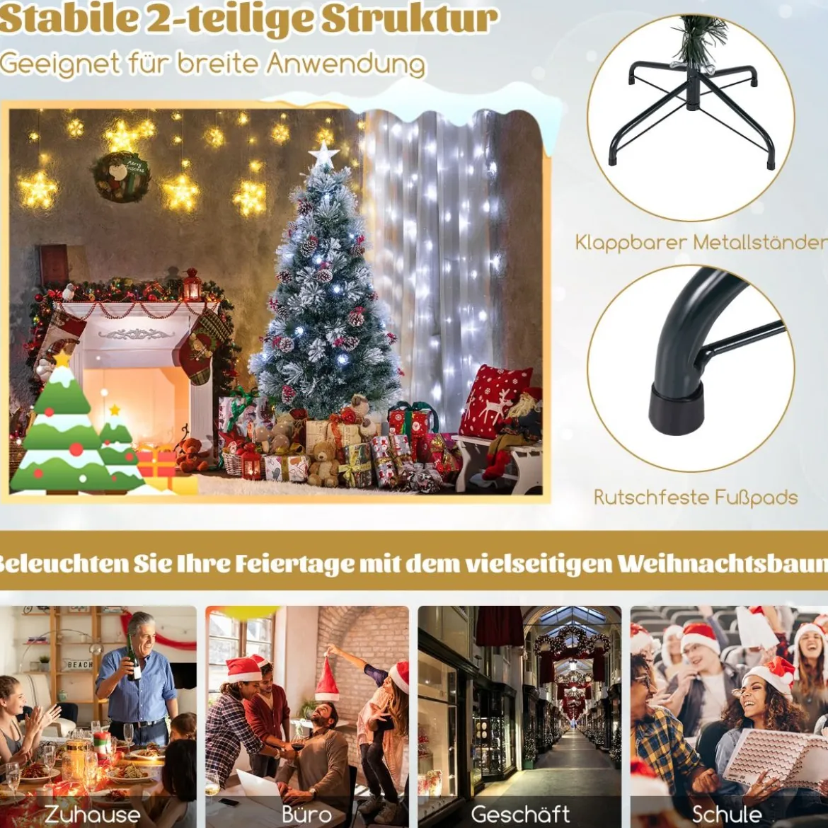 Künstlicher Weihnachtsbaum mit Beleuchtung & Schnee & Sternspitze Tannenbaum Christbaum