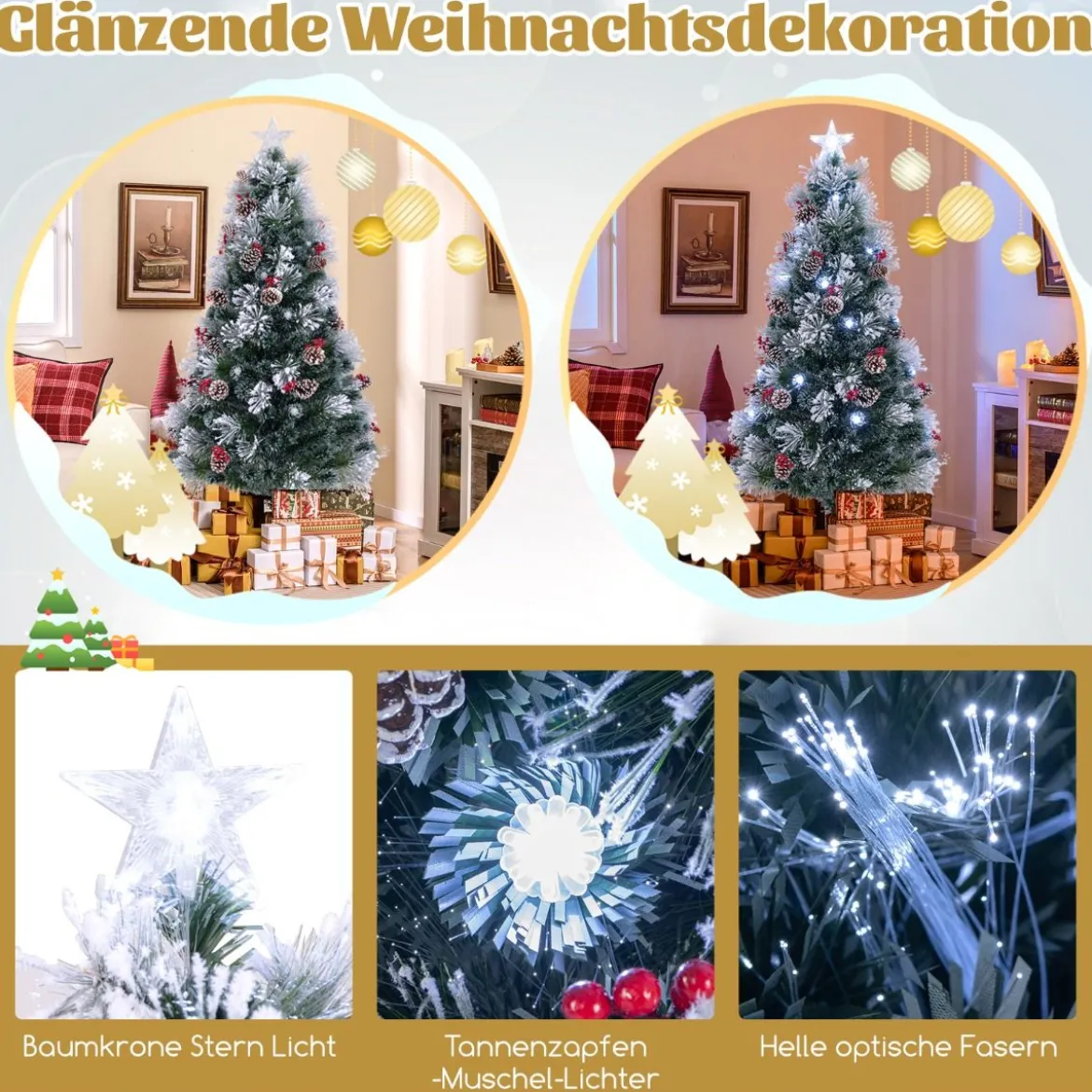 Künstlicher Weihnachtsbaum mit Beleuchtung & Schnee & Sternspitze Tannenbaum Christbaum