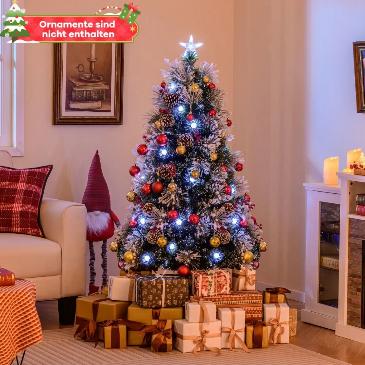 Künstlicher Weihnachtsbaum mit Beleuchtung & Schnee & Sternspitze Tannenbaum Christbaum