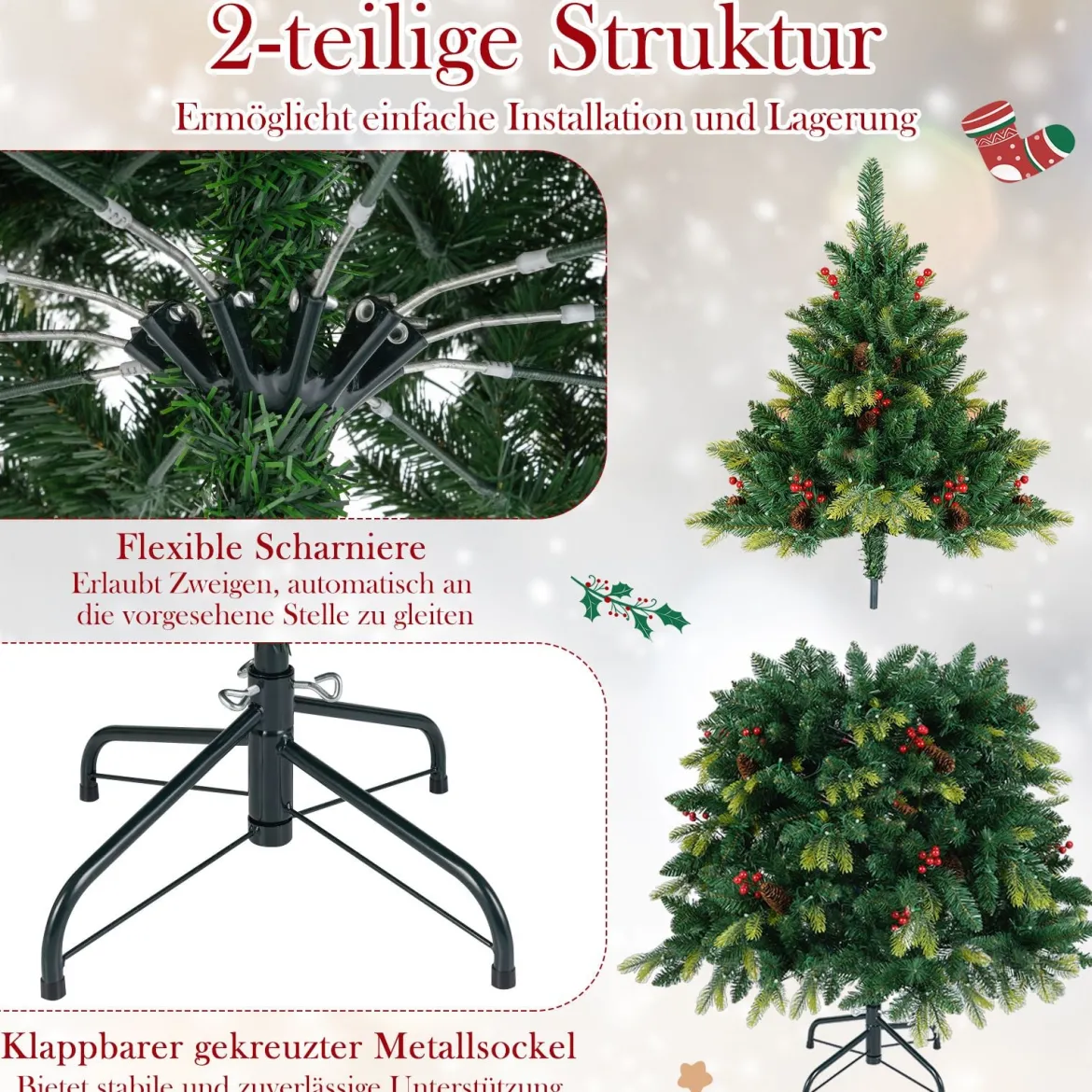 Künstlicher Weihnachtsbaum mit Beleuchtung und Fernbedienung 150 cm Tannenbaum mit 250 APP-gesteuerte mehrfarbige RGB-Lichter