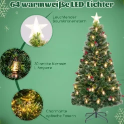 Künstlicher Weihnachtsbaum mit Beleuchtung & Warmweißen LEDs & Roten Beeren & Sternspitze