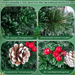 Künstlicher Weihnachtsbaum mit Beleuchtung & Warmweißen LEDs & Roten Beeren & Sternspitze